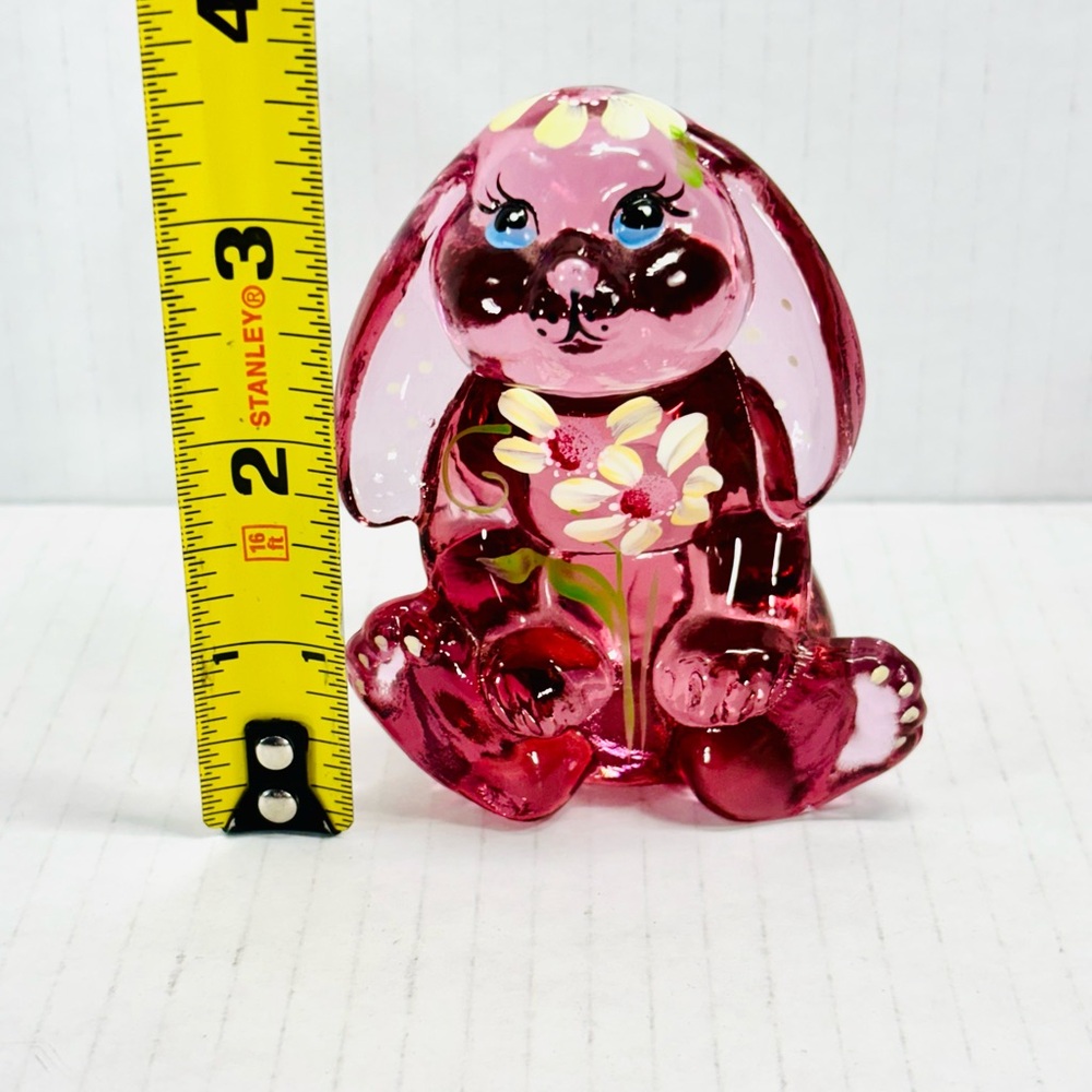 Fenton Light Rose Art Glass Lop Eared Bunny Rabbit Signed P. Lauderman - Picture 6 of 6